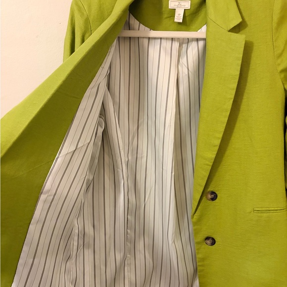 Jules & Leopold Lime Green Double-Breasted Linen-Blend Blazer - Picture 5 of 6